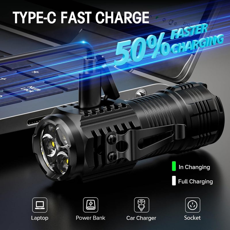 LETMY Rechargeable Mini Flashlights with Magnetic Base, 2 Pack Bright 3 LED Flash Lights, Small EDC Flashlight with Belt Clip, 4 Lighting Modes Portable Rechargeable Flashlights for Camping Home - Image 2